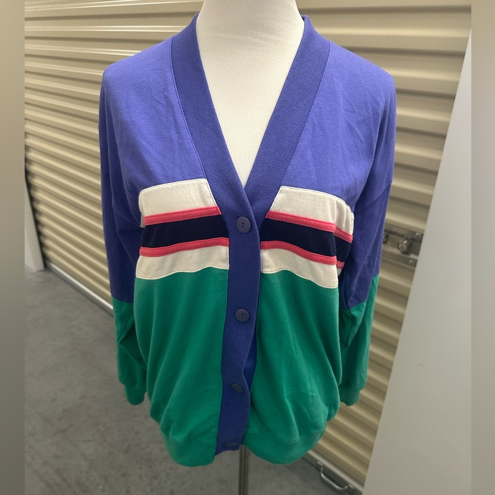 80’s 90’s Style Purple and Green Striped Women's Cardigan